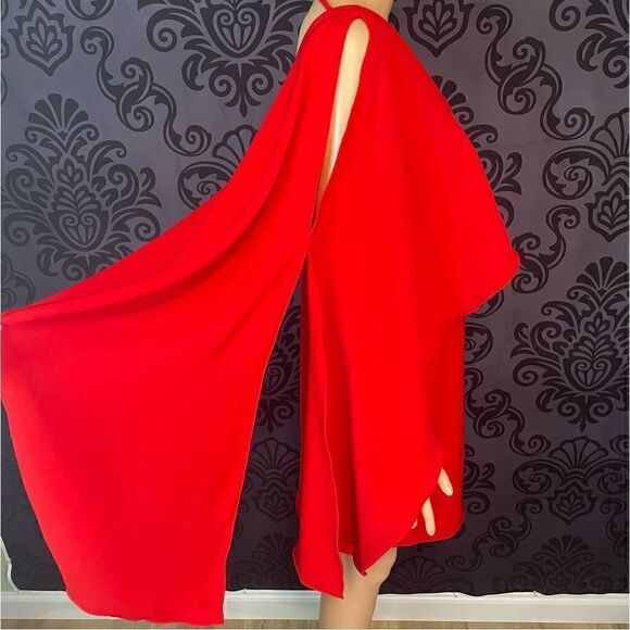 NWT Belle Badgley Mischka Women's Red Weasy Caped Mini Dress Size 0 - Picture 4 of 11